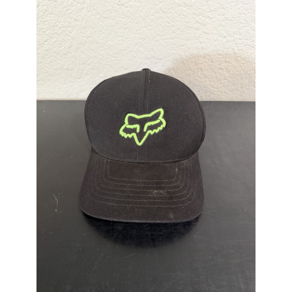 Fox flexfit black‎ stretch hat cap, green logo, large/xl